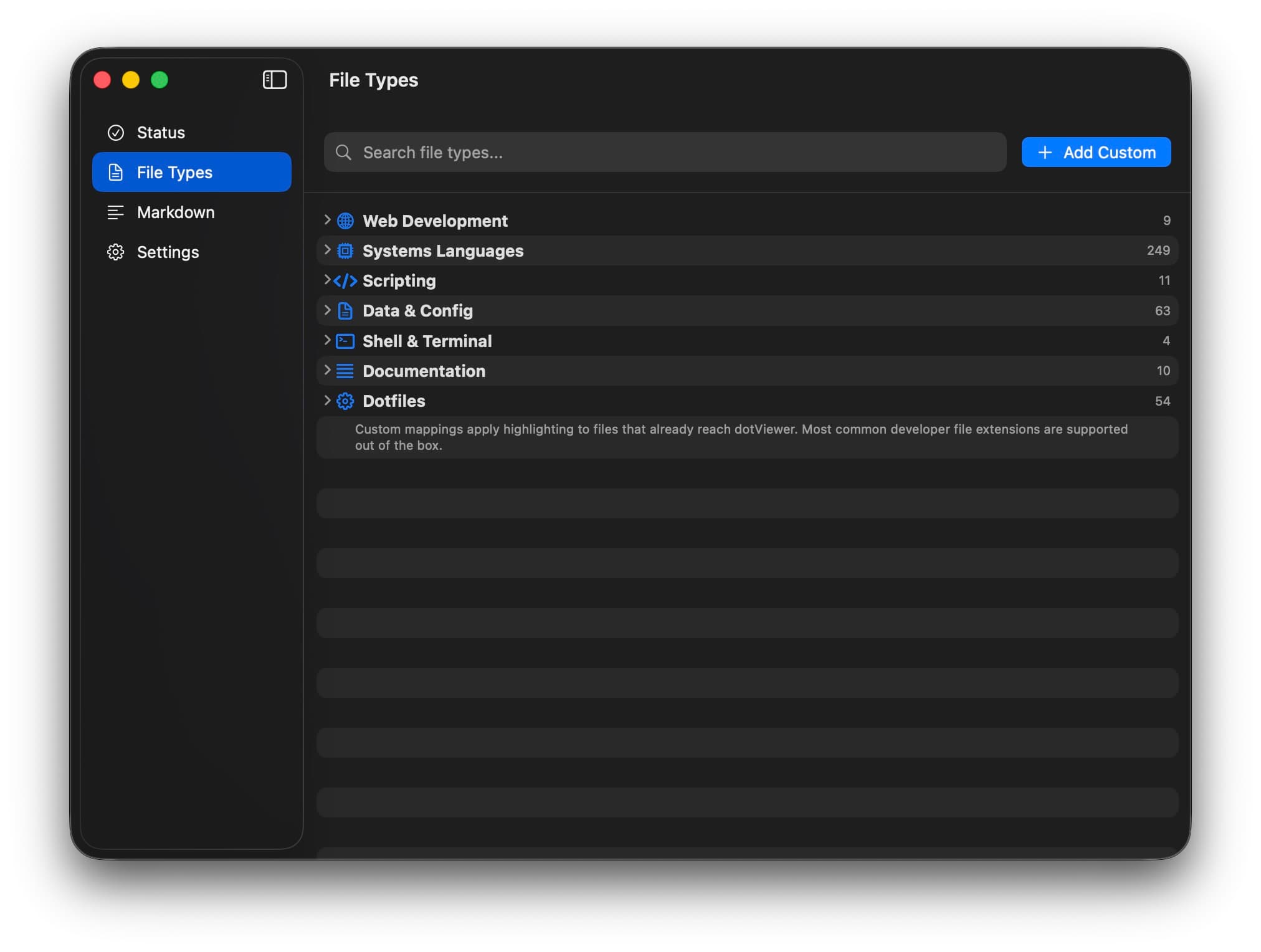 dotViewer file type registry screen