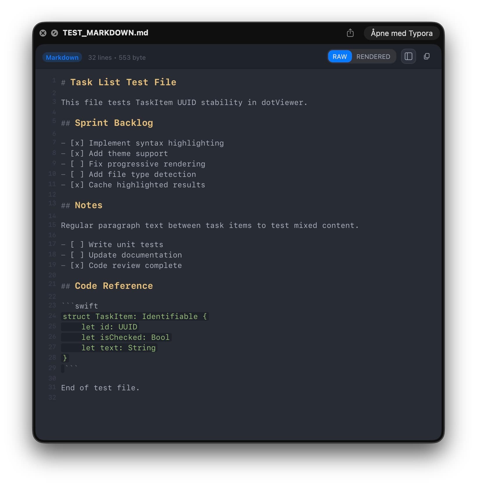 dotViewer markdown RAW preview with syntax highlighting