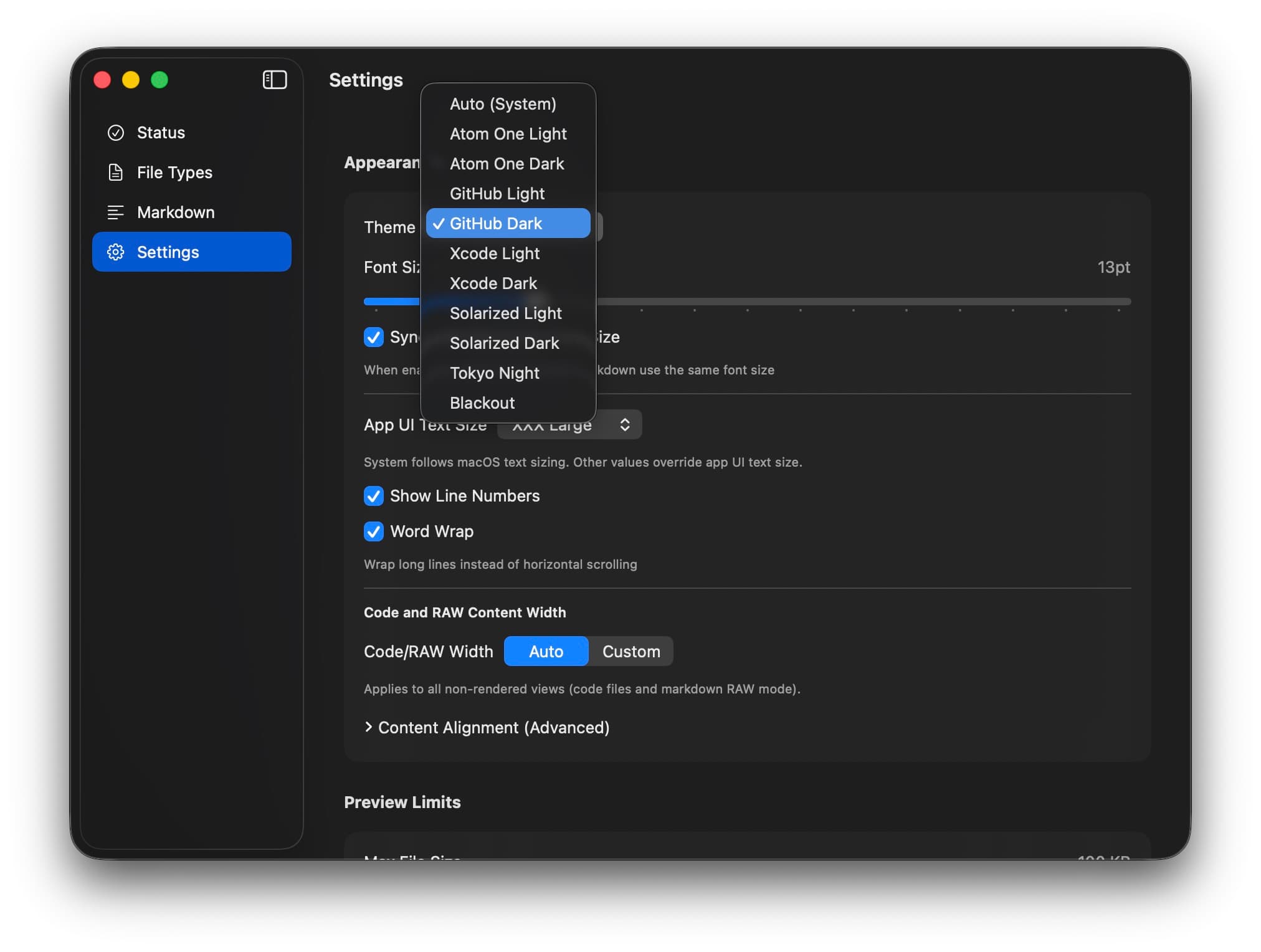 dotViewer theme selection settings